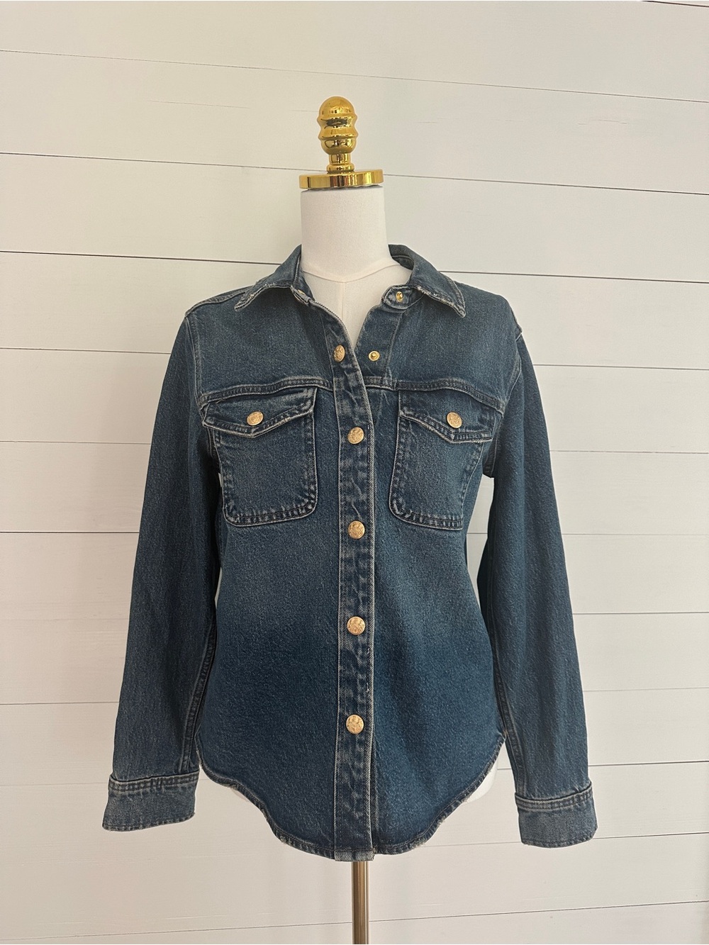 Express Blue Denim Jacket with Gold Button Detail